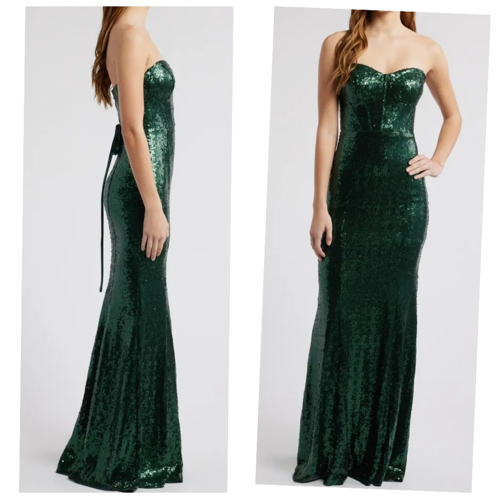 City Studio Strapless Green Sequin Dress New Year's eve dress